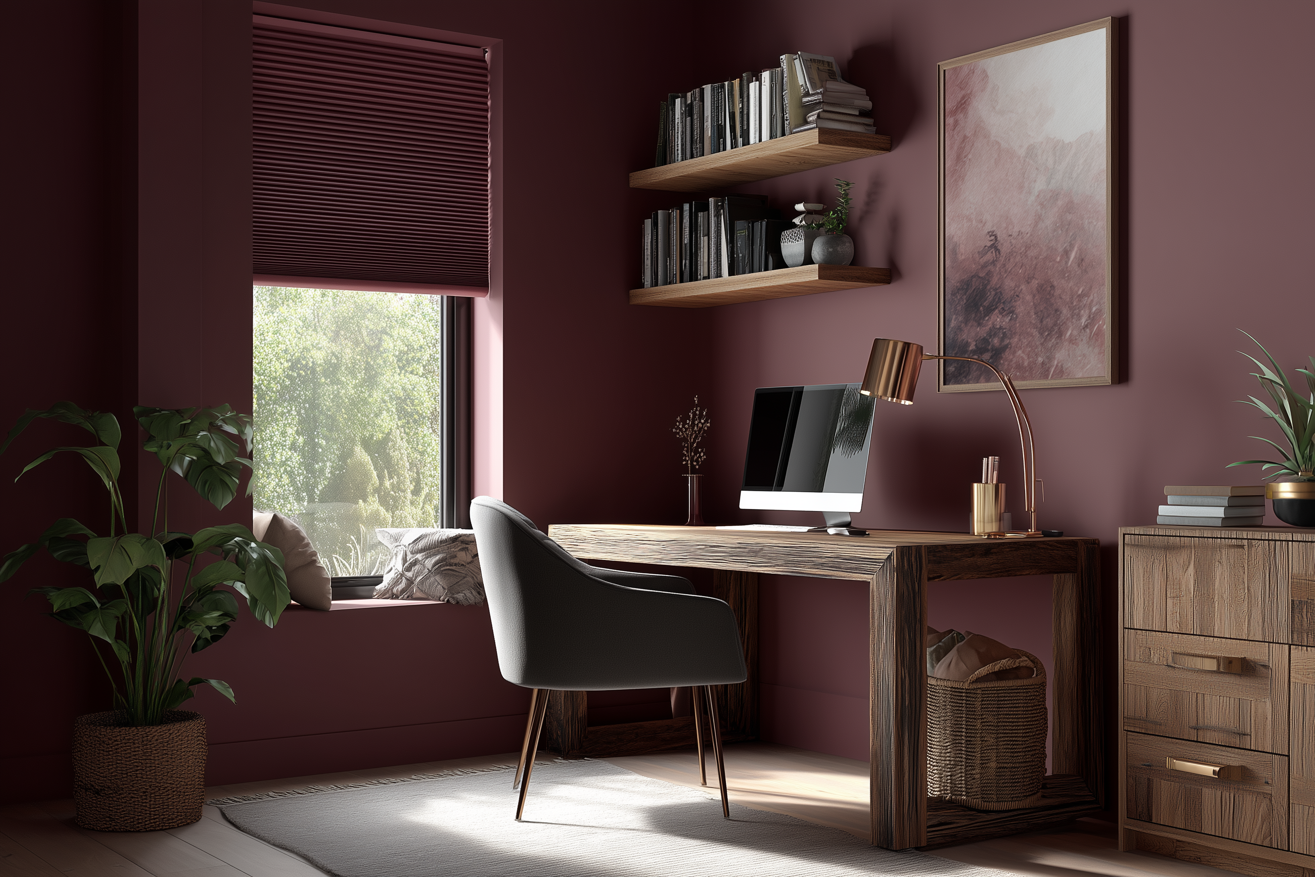 Biuro domowe z regulacją światła przy oknie